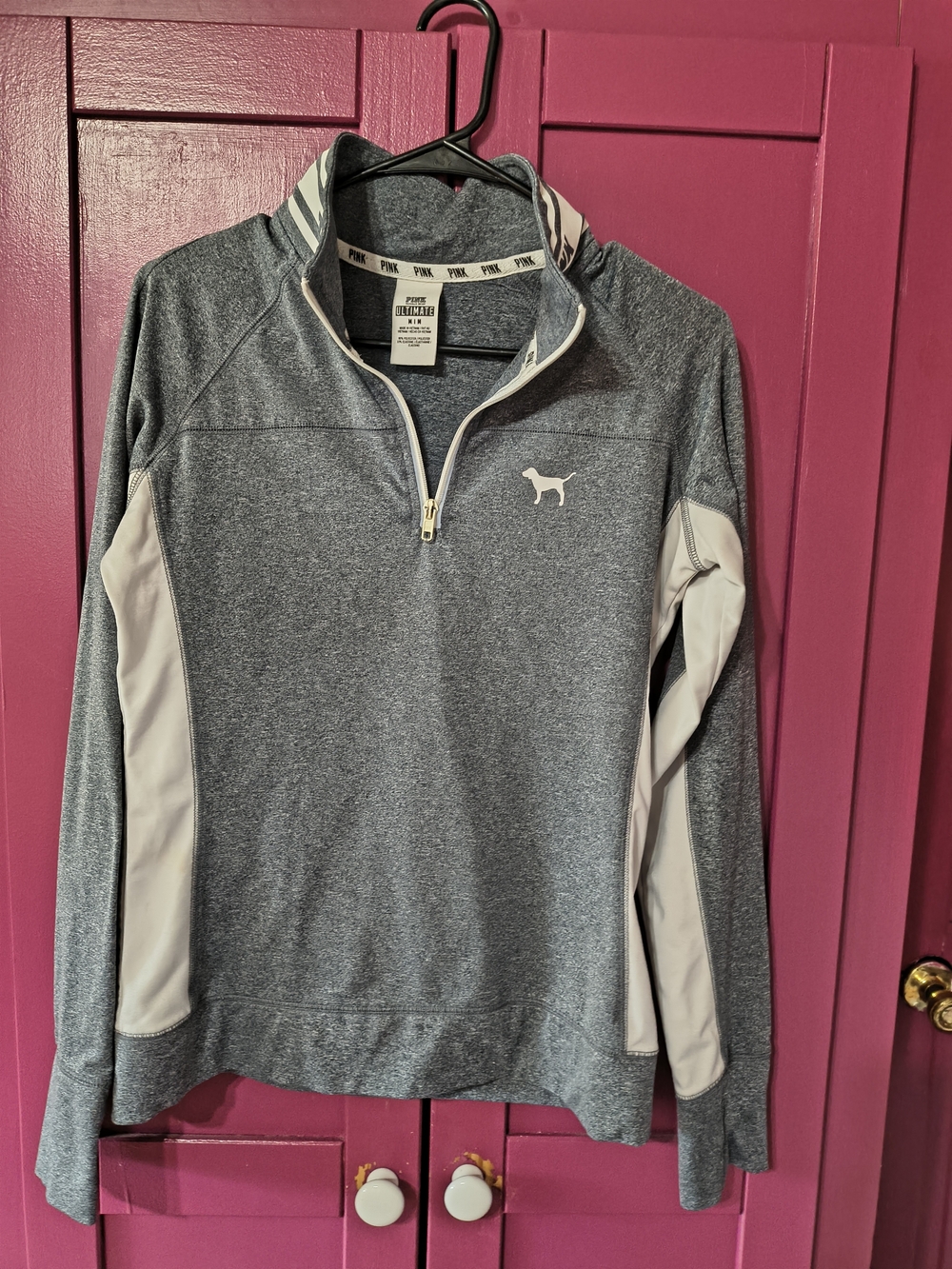 PINK Victoria's Secret Gray Half-Zip Pullover with Cream Trim size is medium